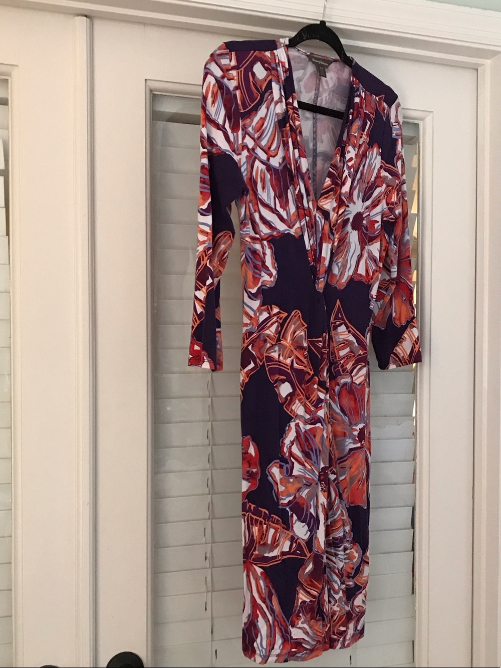 Tommy Bahama Purple Floral-Print Long Sleeve Wrap Maxi Dress with Orange Accents